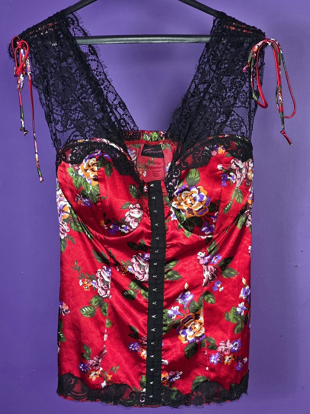 Vintage Torrid Y2K Red Floral Lace Bustier Blouse Top Dainty Cami